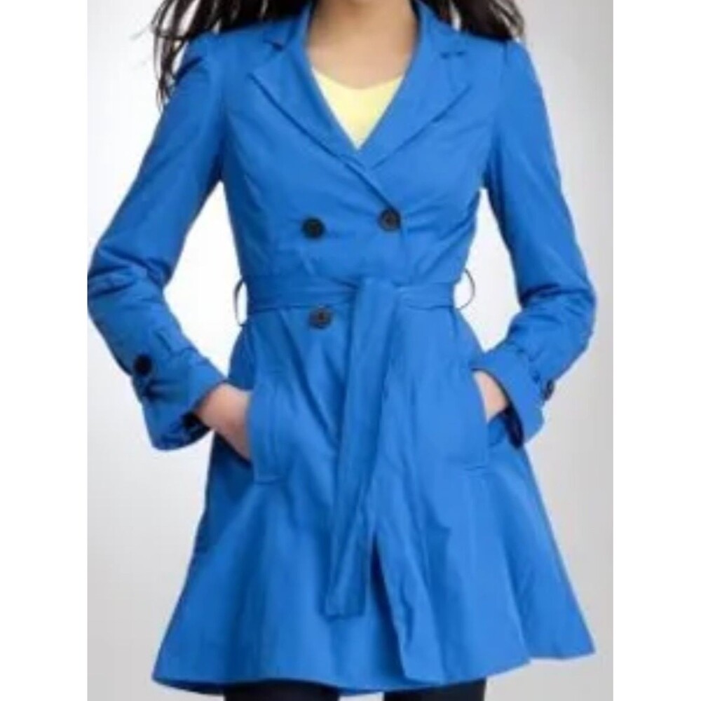 bebe Blue Double-Breasted Trench Coat with Tie Waist  Fit & Flare Lightweight M